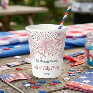 Red, White & Blue Fireworks 4th Of July Party Paper Cups