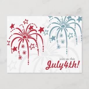 Red White & Blue Fireworks 4th of July Postcards
