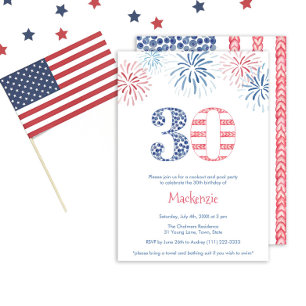 Red White Blue Fireworks BBQ 30th Birthday Party Invitation