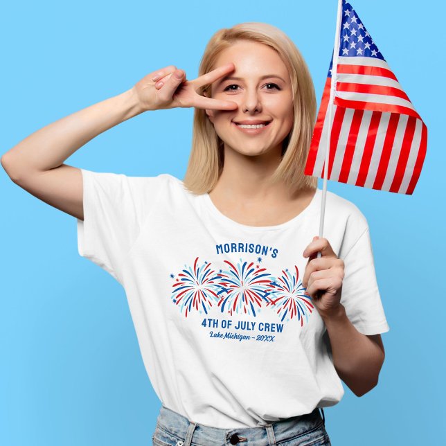 Red White Blue Fireworks Custom 4th of July Family T-Shirt (Creator Uploaded)