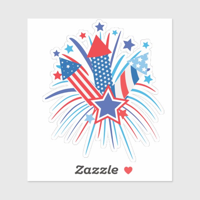 Red, white blue fireworks Custom-Cut Vinyl Sticker (Sheet)
