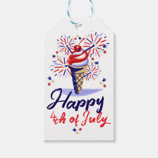 Red White Blue Fireworks Ice Cream Cone July 4th Gift Tags