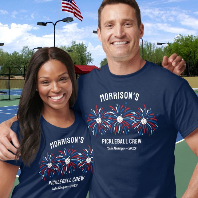 Red White Blue Fireworks July 4th Pickleball Crew T-Shirt (Creator Uploaded)