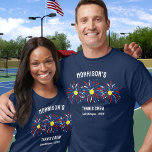 Red White Blue Fireworks July 4th Tennis Team Crew T-Shirt<br><div class="desc">Super fun and festive t-shirt featuring Tennis Ball "fireworks", and 3 lines of custom text. Perfect as matching friends and family shirts for your 4th of July party, Tennis club tournament team shirts, tennis-loving family reunion shirts or just everyday fun. Also great for Memorial Day or Veteran's Day and the...</div>