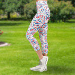 Red White Blue Fireworks Patriotic 4th of July  Capri Leggings<br><div class="desc">Fun,  festive leggings featuring a red white and blue fireworks design.  Perfect for your 4th of July celebration,  patriotic event or just everyday workouts at the gym.  Also great for tournaments or sporting events - match with your partner or team.</div>