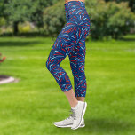Red White Blue Fireworks Patriotic 4th of July  Capri Leggings<br><div class="desc">Fun,  festive leggings featuring a red white and blue fireworks design.  Perfect for your 4th of July celebration,  patriotic event or just everyday workouts at the gym.  Also great for tournaments or sporting events - match with your partner or team.</div>