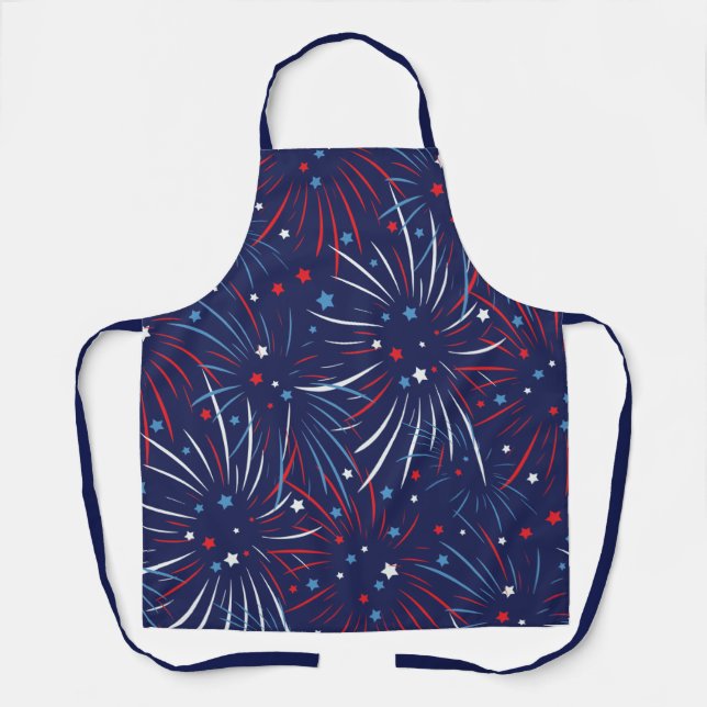 Red White Blue Fireworks Stars Apron (Front)