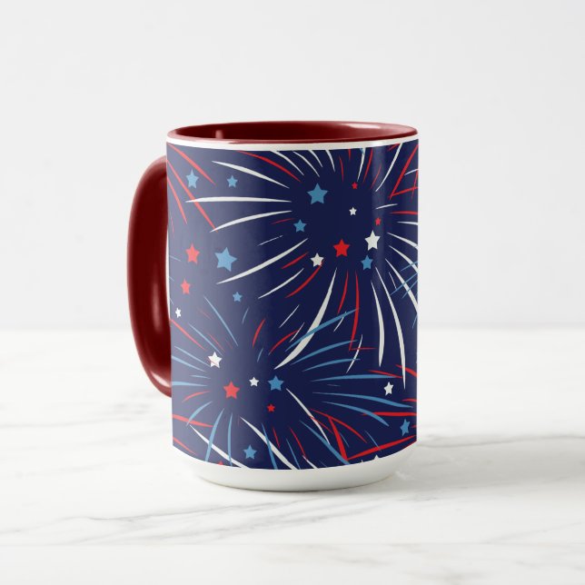 Red White Blue Fireworks Stars Big Mug (Front Left)