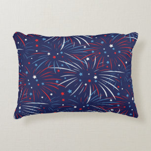 Red White Blue Fireworks Stars Decorative Cushion