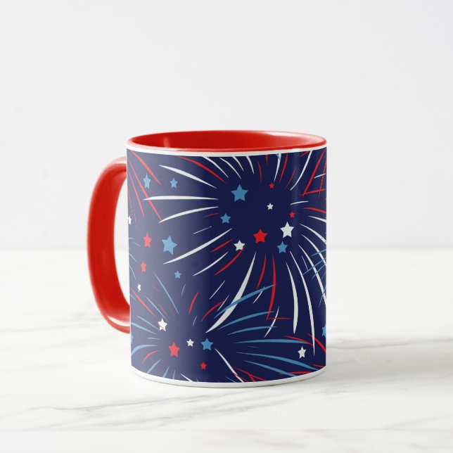 Red White Blue Fireworks Stars Mug (Front Left)