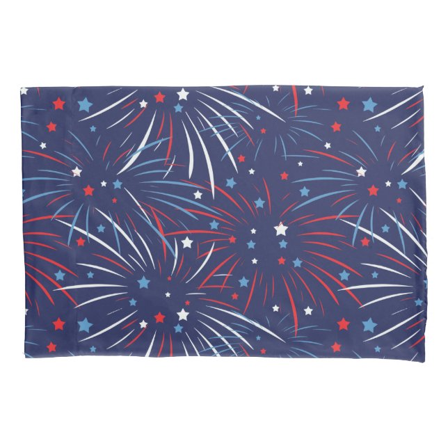 Red White Blue Fireworks Stars Pillowcase (Front-Left)