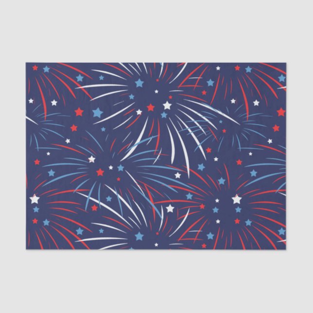 Red White Blue Fireworks Stars Tissue Paper (Front)