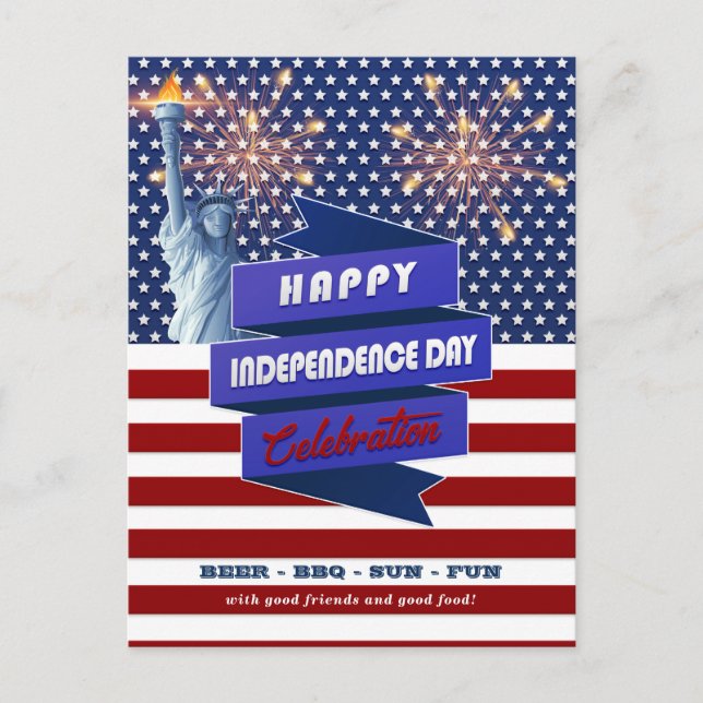 Red, White, Blue Flag 4th Of July Party Invitation Postcard (Front)