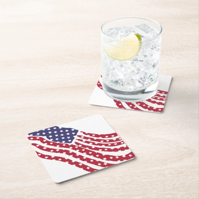 Red White Blue Flag Design Paper Coasters (Insitu)