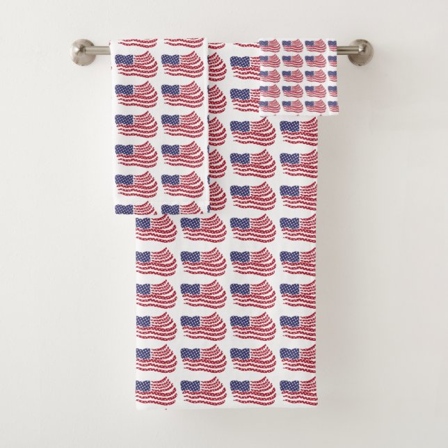 Red White Blue Flag Pattern Design Bath Towel Set (Insitu)
