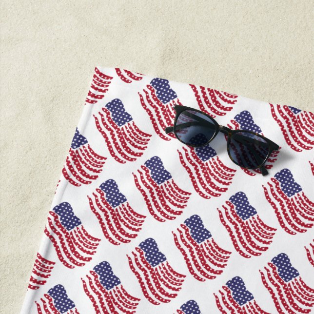 Red White Blue Flag Pattern Design Beach Towel (In Situ)
