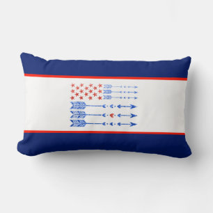 Red, white, blue, flag, stars, arrows, 4th of July Lumbar Cushion