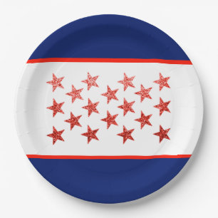 Red, white, blue, flag, stars, arrows, 4th of July Paper Plate
