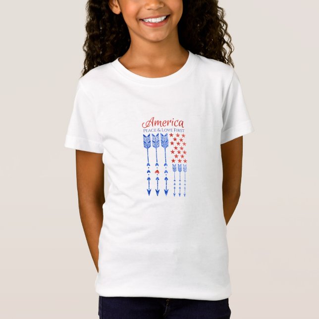 Red, white, blue, flag, stars, arrows, 4th of July T-Shirt (Front)