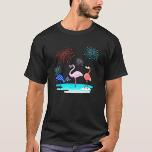 Red White Blue Flamingo Fireworks 4th Of July T-Shirt