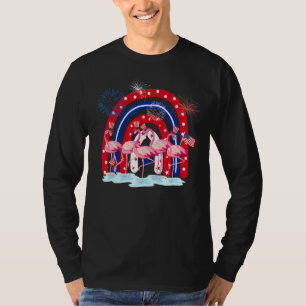 Red White Blue Flamingo Fireworks Rainbow 4th July T-Shirt