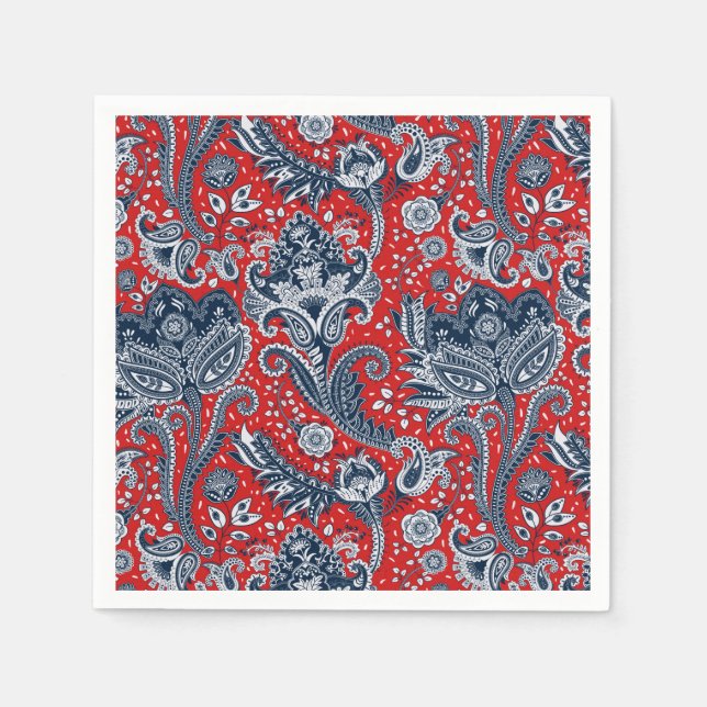 Red White & Blue Floral Paisley Bohemian Boho Napkin (Front)