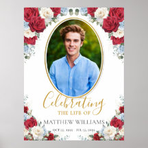 Red White Blue Floral Picture Funeral Memorial