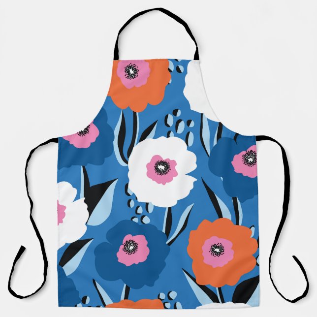 Red White Blue: Floral Scandinavian. Apron (Front)