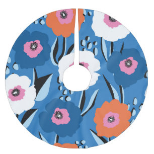 Red White Blue: Floral Scandinavian. Brushed Polyester Tree Skirt