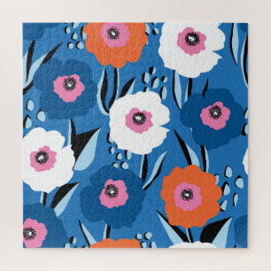 Red White Blue: Floral Scandinavian. Jigsaw Puzzle