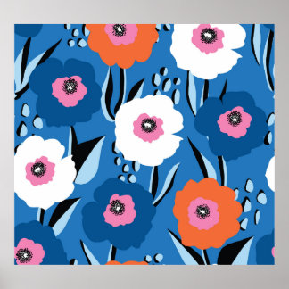 Red White Blue: Floral Scandinavian. Poster