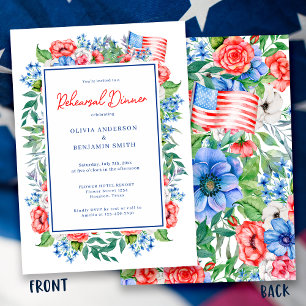 Red White Blue Floral Wedding Rehearsal Dinner Invitation