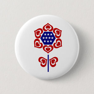 Red White Blue Flower Patriotic Design 6 Cm Round Badge