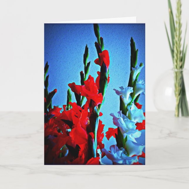 Red, white & blue flowers card (Front)