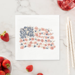 Red White Blue Flowers Napkin