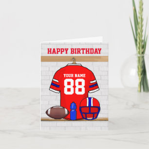 Red White Blue Football Jersey Happy Birthday Card