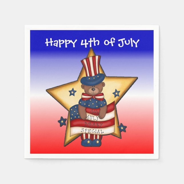 Red White & Blue Fourth Of July Bear Napkins (Front)