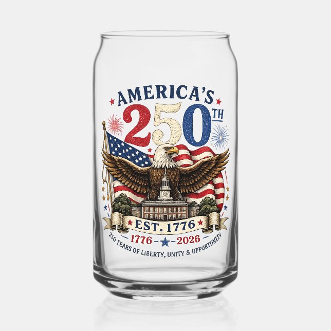 Red White Blue Fourth Of July Can Glass (Front)