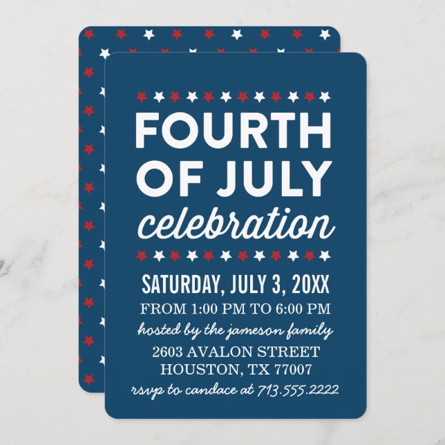 Red White Blue Fourth of July Celebration Invite (Front/Back)