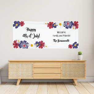 Red White Blue Fourth of July Floral Party Banner