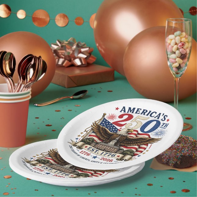 Red White Blue Fourth Of July Paper Plate (Multi)