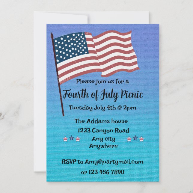 Red, White & Blue Fourth of July Party Invitation (Front)