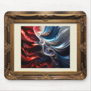Red White Blue Fractal In An Elegant Wood Frame Mouse Pad