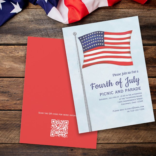 Red White Blue Fun Fourth Of July Flag QR Code Invitation (Creator Uploaded)