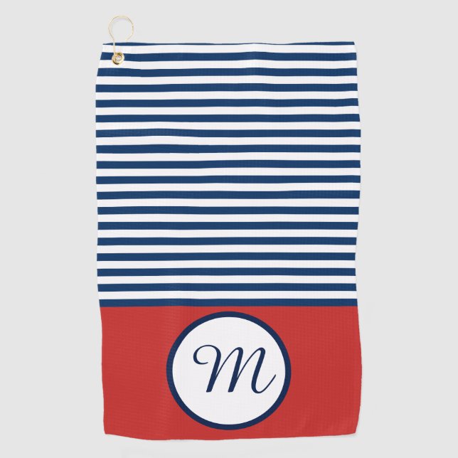 Red White & Blue Fun Monogram Golf Towel (Front)