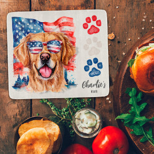 Red White Blue Funny Golden Retriever Dog Treat Cutting Board