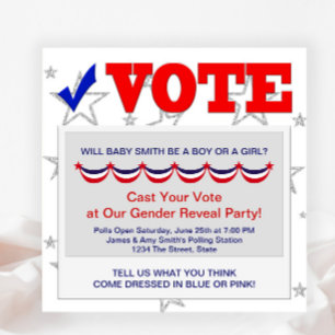 Red White Blue Gender Reveal Party Invitations