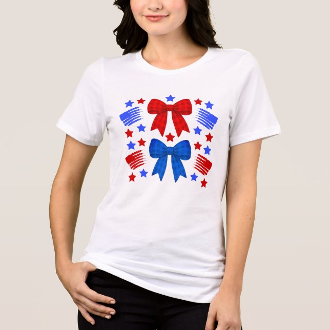 Red White & Blue Gingham Bow Tri-Blend Shirt (Front)