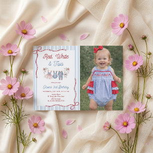 Red White Blue Girl 2nd Birthday Invitation