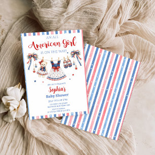 Red White & Blue Girl Baby Shower Invitation